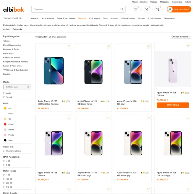 Albibak - E-Ticaret Pazaryeri Sitesi - Kategori Sayfası Tasarımı Albibak - E-Ticaret Pazaryeri Sitesi - Kategori Sayfası Tasarımı