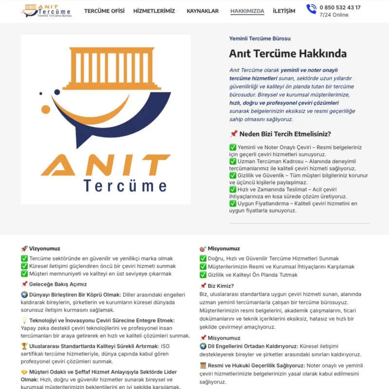 Anıt Tercüme Web Sitesi Hakkımızda Sayfası Tasarımı Anıt Tercüme Web Sitesi Hakkımızda Sayfası Tasarımı