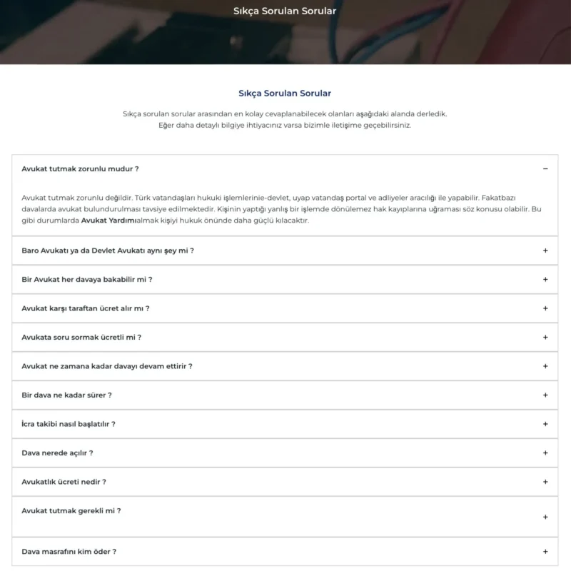 Avukaat Blog Sitesi S.S.S. Sayfası Tasarımı Avukaat Blog Sitesi S.S.S. Sayfası Tasarımı