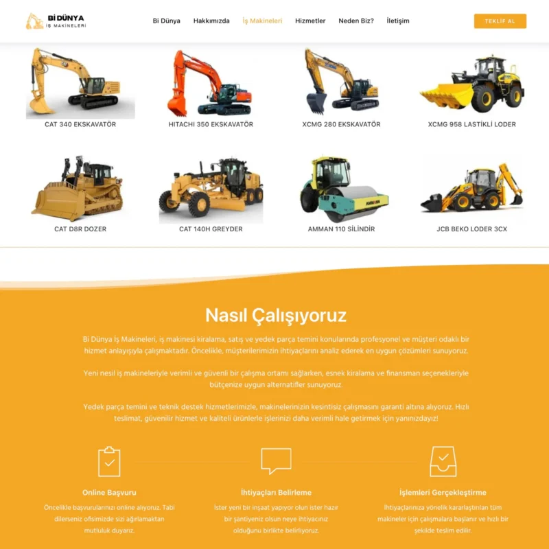 Bi Dünya İş Makineleri - Tek Sayfa Site Alt Alan Bi Dünya İş Makineleri - Tek Sayfa Site Alt Alan