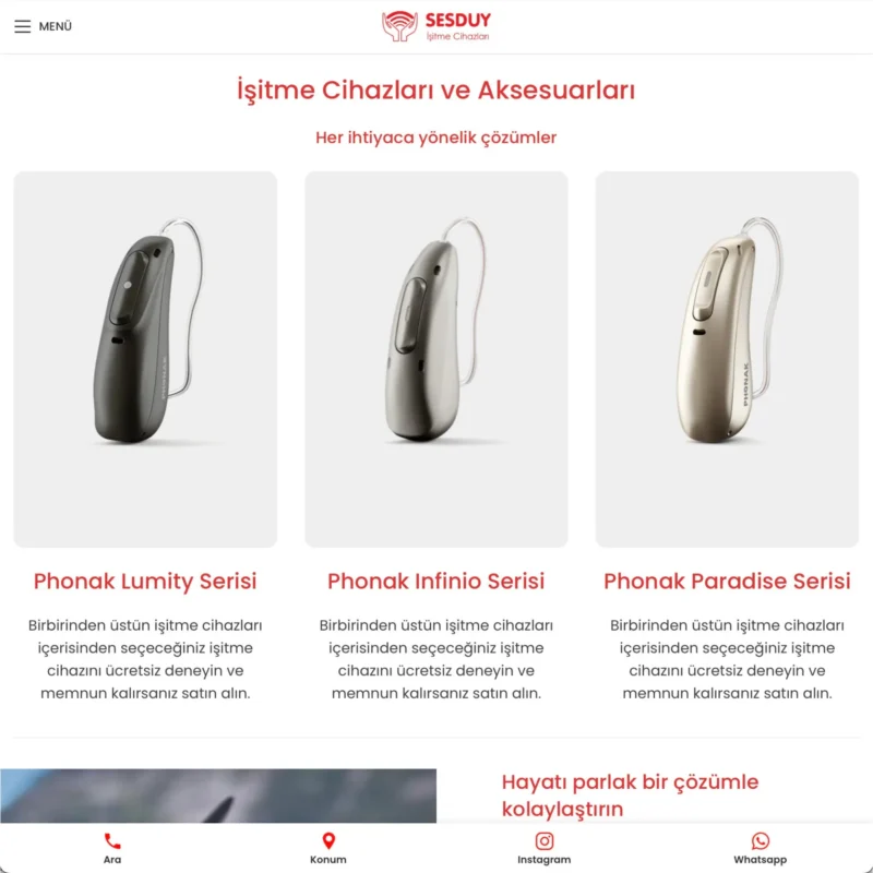 Sesduy İşitme Web Sitesi Ürün Sayfası Tasarımı Sesduy İşitme Web Sitesi Ürün Sayfası Tasarımı